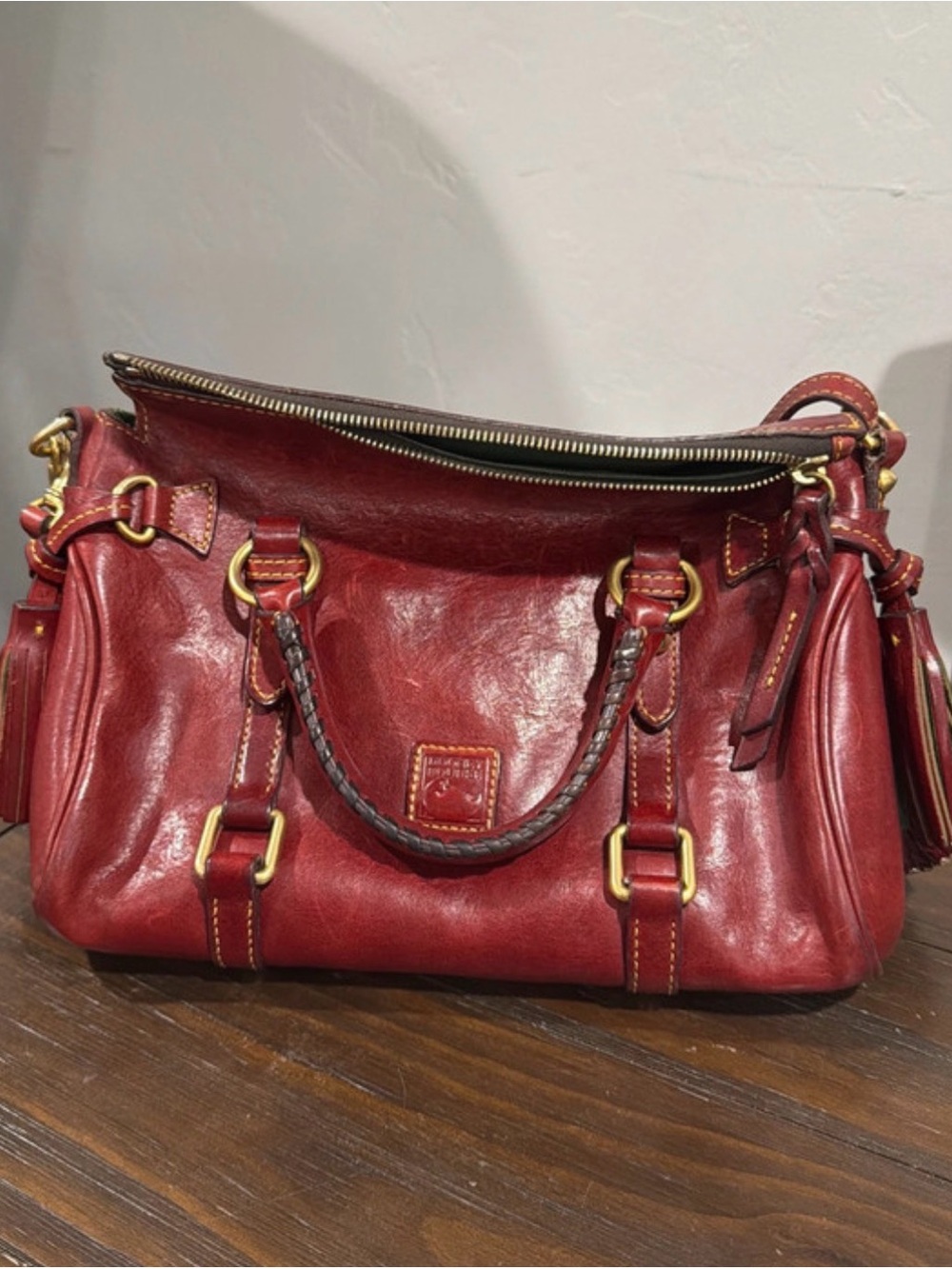 Dooney & Bourke Red Leather Braided-Handle Satchel